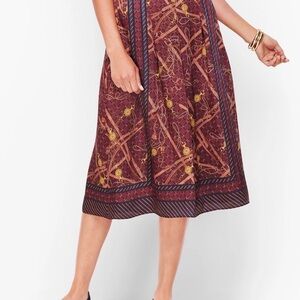 Talbots Burgundy and Gold Patterned A-Line Skirt